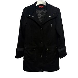 TaiFun Collection 100% Wool Black Peacoat Jacket Size XS